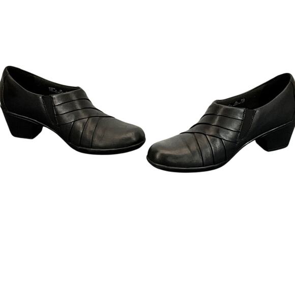 Clarks Collection Black Leather Block Heel Slip On Comfort Clog Loafer Women 7M - Picture 5 of 12